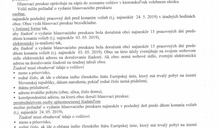 Aktuality / Voľby do EU - parlamentu - 2019